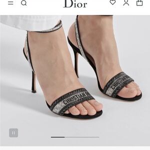 Dior Black and Silver Crystal Slingback Stiletto Sandals